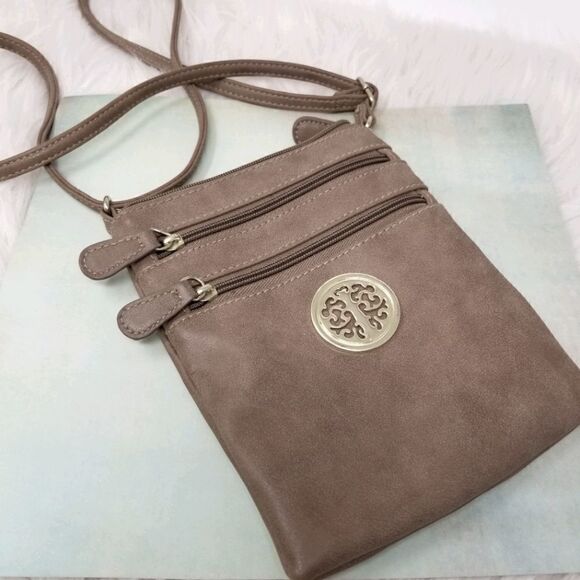 Light Brown Faux Leather Crossbody Bag - Picture 1 of 8
